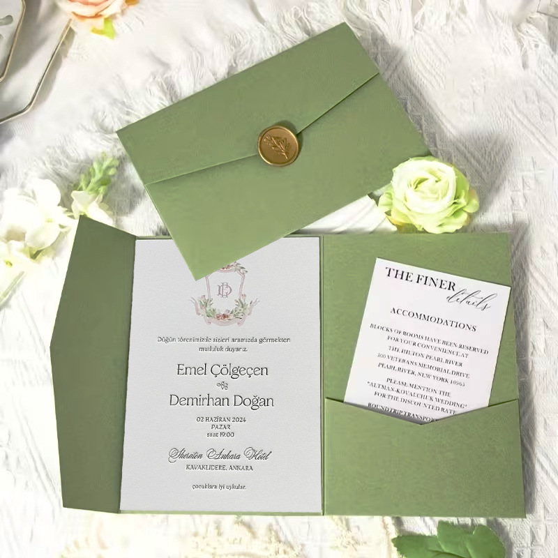 Wax Seal Letter Kit - 10pcs/lot Tri-fold Envelopes Green 18x13cm for