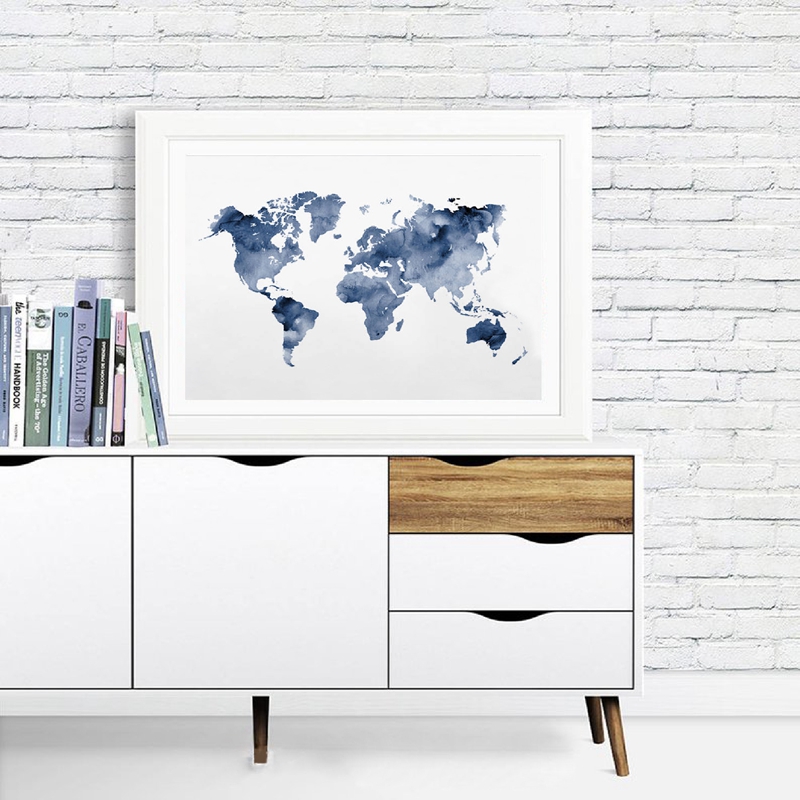 Blue World Map Print Navy Map  - Custom Star Map review and price